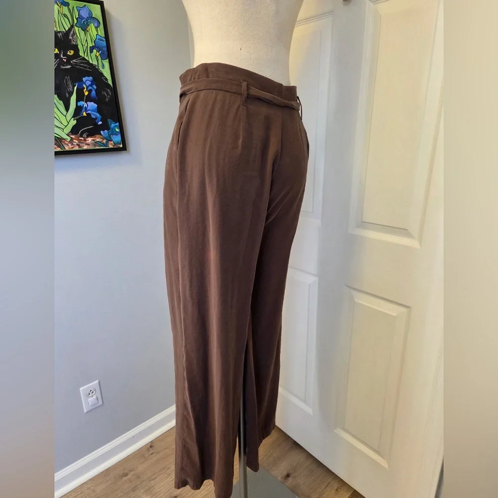 Anthropologie Mauve-Brown High-Waist Wide-Leg Trousers with Tie - Picture 2 of 4